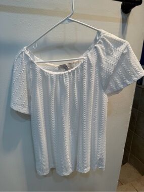 LOF White Textured Short Sleeve Women's Top